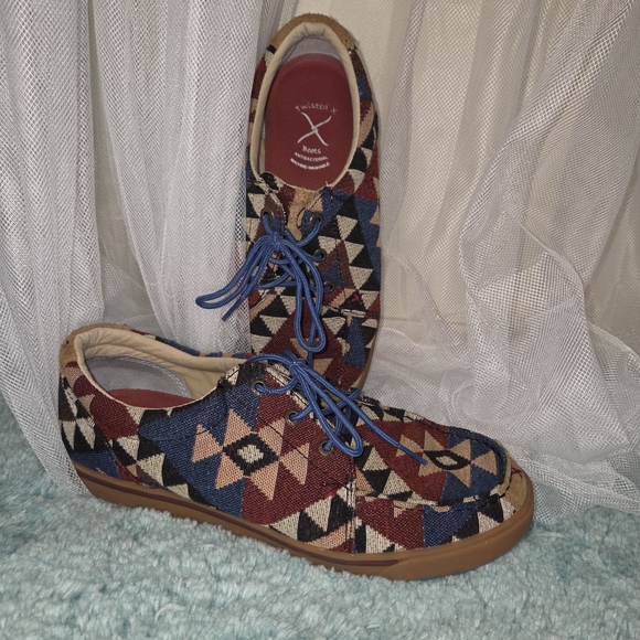 Geometric Patterned Sneakers with Blue Laces - Picture 1 of 4